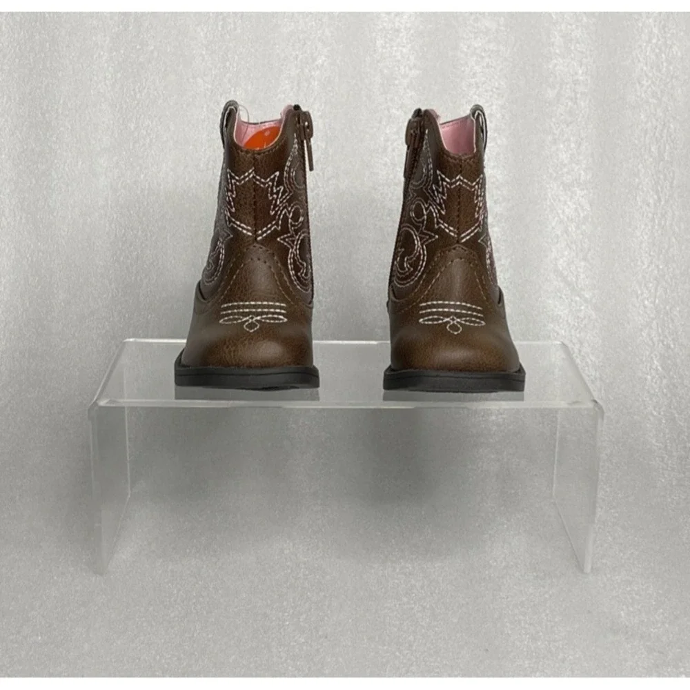 Wonder Nation Brown Zip up Square Toe Cowboy Cowgirl Boots Baby Girls Size 3